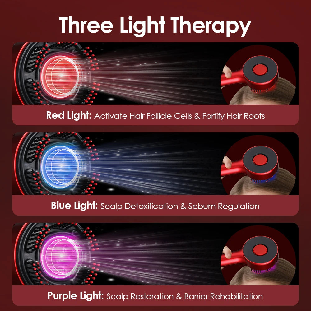 All-in-One Electric Scalp Massage Comb wth LED Light Therapy and Oil Applicator