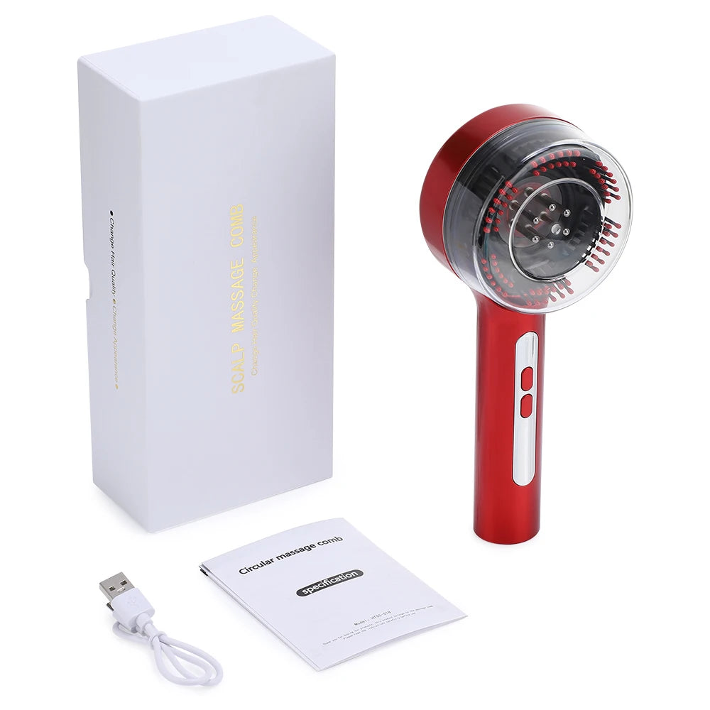All-in-One Electric Scalp Massage Comb wth LED Light Therapy and Oil Applicator