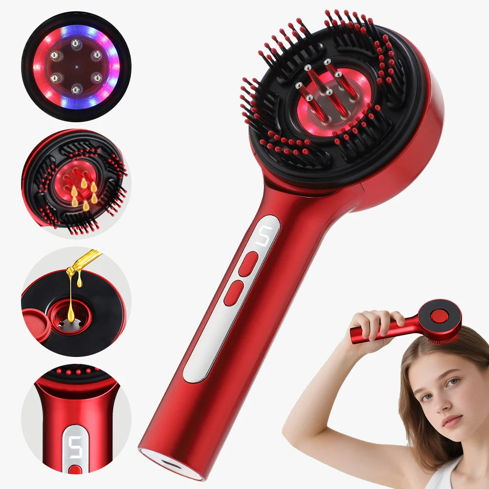 All-in-One Electric Scalp Massage Comb wth LED Light Therapy and Oil Applicator