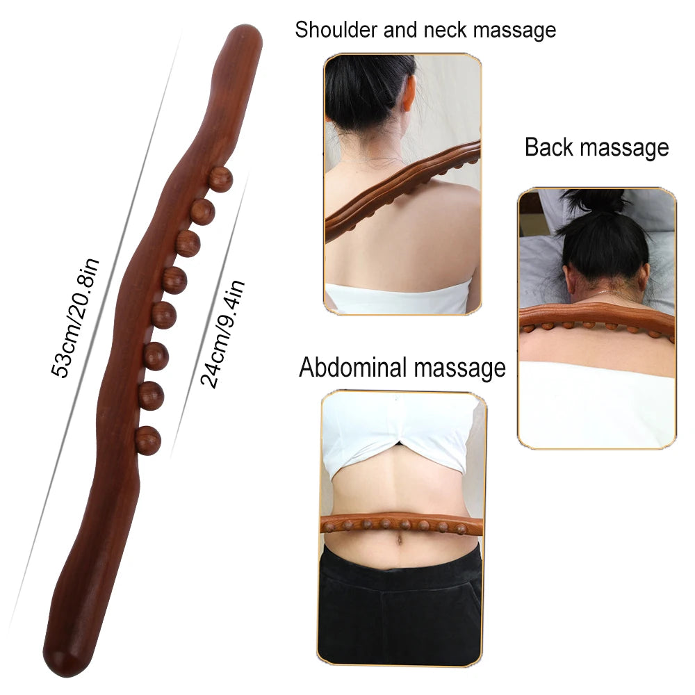 New 8 Beads Gua Sha Massage Stick Carbonized Wood Back Body Meridian Scrapping Therapy Wand Muscle Relaxing Acupuncture Massager